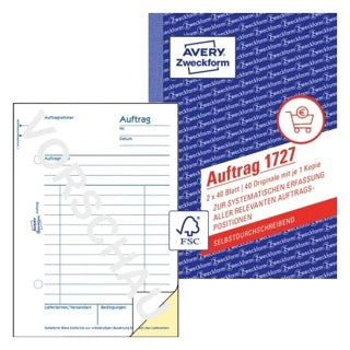AVERY ZWECKFORM Auftrag 1727 2x 40 Blatt A6 selbstdurchschreibend