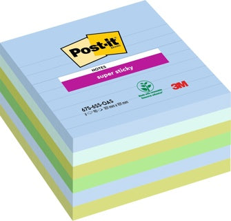 POST-IT® Haftnotizen Super Sticky 675-6SS-OAS 6 BL à 90 Blatt liniert 100 x 100 mm farbig sortiert