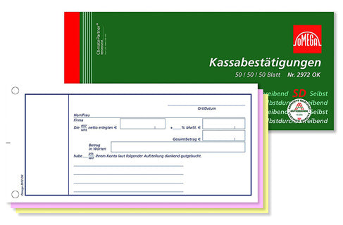 OMEGA Kassabestätigung 3 x 50 Blatt selbstdurchschreibend
