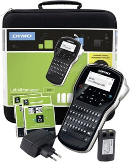 DYMO Beschriftungsgerät LM 280 inkl. 2 Stück Schriftbänder und Softcase-Tragetasche schwarz