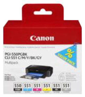 CANON Tintenpatrone PGI-550/CLI-551 300/1800 Seiten schwarz/pigmentschwarz/cyan/magenta/gelb/grau