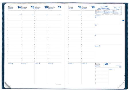 QUO VADIS Kalender Prenote A4 1 Woche auf 2 Seiten 2026 sortiert