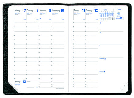 QUO VADIS Kalender 10 x 15 cm 1 Woche auf 2 Seiten 2026 schwarz