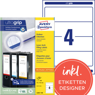 AVERY ZWECKFORM Ordneretiketten ultragrip L6061-100 400 Stück breit/kurz permanent 59 x 192 mm weiß