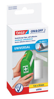 TESA Klettband On & Off 55224 20 mm x 1 m weiß