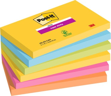 POST-IT® Haftnotizen Super Sticky 655-6SS-CARN 6 Blöcke à 90 Blatt 76 x 127 mm mehrfarbig