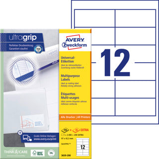 AVERY ZWECKFORM Universaletiketten ultragrip 3659-200 2.640 Stück permanent 97 x 42.3 mm weiß