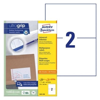 AVERY ZWECKFORM Universaletiketten ultragrip 3655-200 440 Stück permanent 210 x 148 mm weiß