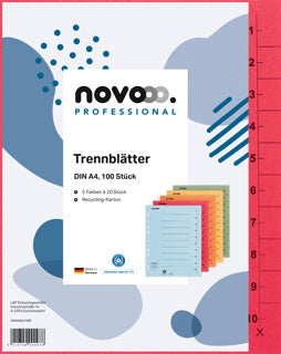 NOVOOO Trennblätter 100 Stück DIN A4 Recyclingkarton 250 g/m² sortiert