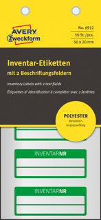 AVERY ZWECKFORM Inventaretiketten 6912 50 Stück Polyesterfolie permanent 50 x 20 mm silber/grün
