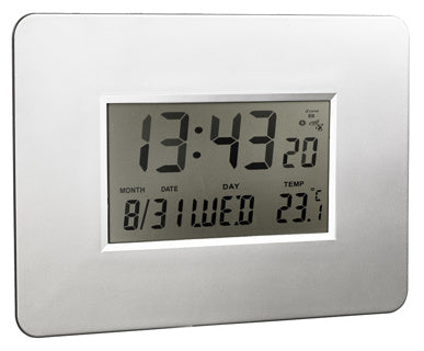 ALCO LCD-Funkuhr 191-2 mit Thermometer. Kalender und Alarmfunktion silber
