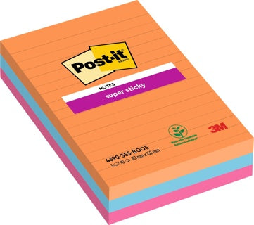 POST-IT® Haftnotizen Super Sticky 4690-3SS-BOOS 3 Blöcke à 90 BL liniert 101 x 152 mm sortiert
