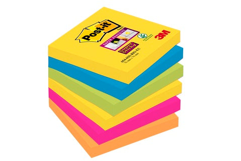 POST-IT® Haftnotizen Super Sticky 6546SR 6 Blöcke à 90 Blatt 76 x 76 mm farbig sortiert