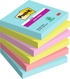 POST-IT® Haftnotizen Super Sticky 654-6SS-COS 6 Blöcke à 90 Blatt 76 x 76 mm farbig sortiert