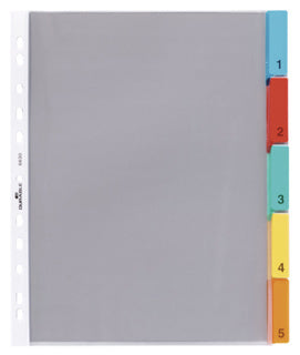 DURABLE Hüllenregister 6630 A4 5-teilig blanko mit farbigen Taben PP 13 µm transparent