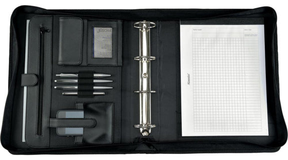 ALASSIO Tagungsmappe 30075 Arezzo mit 4-Ringmechanik Leder schwarz