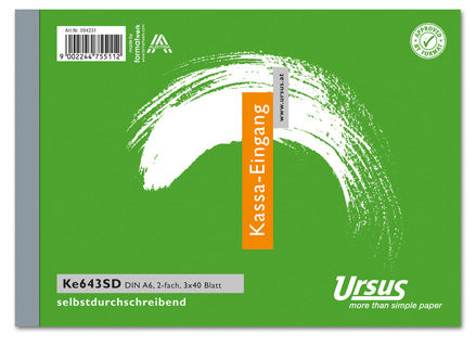 URSUS Kassaeingangsbuch KE643SD A6 quer 3 x 40 Blatt selbstdurchschreibend