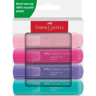 FABER-CASTELL Textmarker 254654 Keilspitze 4 Stück im Etui Pastellfarben sortiert