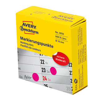 AVERY ZWECKFORM Markierungspunkte 3850 800 Stück im Spender permanent Ø 10 mm magenta