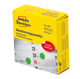 AVERY ZWECKFORM Markierungspunkte 3851 800 Stück im Spender permanent Ø 10 mm grün