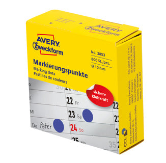AVERY ZWECKFORM Markierungspunkte 3853 800 Stück im Spender permanent Ø 10 mm blau