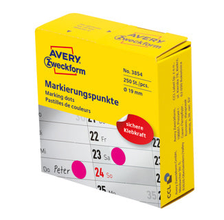 AVERY ZWECKFORM Markierungspunkte 3854 250 Stück im Spender permanent Ø 19 mm magenta