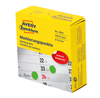 AVERY ZWECKFORM Markierungspunkte 3855 250 Stück im Spender permanent Ø 19 mm grün
