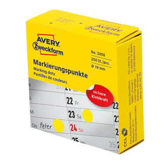 AVERY ZWECKFORM Markierungspunkte 3856 250 Stück im Spender permanent Ø 19 mm gelb