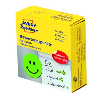 AVERY ZWECKFORM Bewertungspunkte "positiv" 3858 250 Stück im Spender permanent Ø 19 mm grün