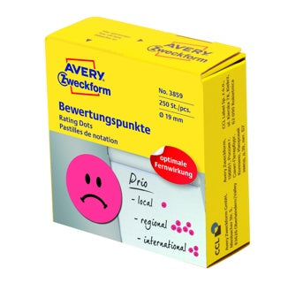 AVERY ZWECKFORM Bewertungspunkte "negativ" 3859 250 Stück im Spender permanent Ø 19 mm rot