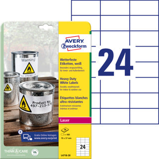 AVERY ZWECKFORM Wetterfeste Etiketten L4718-20 480 Stück permanent 70 x 37 mm weiß