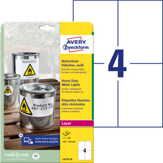 AVERY ZWECKFORM Wetterfeste Etiketten L4719-20 80 Stück permanent 105 x 148 mm weiß