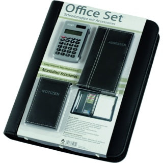 ALASSIO Ringbuchmappe 30060 Office Set inkl. Büroset mit 4-Ringmechanik Lederimitat schwarz