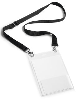DURABLE Namensschild 8525 DUO 10 Stück A6 mit Textilband und Visitenkartenfach schwarz