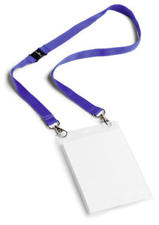 DURABLE Namensschild 8525 DUO 10 Stück A6 mit Textilband und Visitenkartenfach dunkelblau