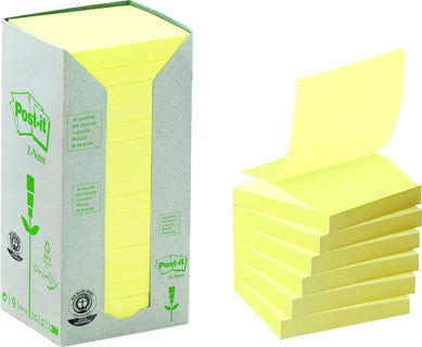POST-IT® Haftnotizen Recycling Z-Notes 16 Blöcke à 100 Blatt 76 x 76 mm gelb