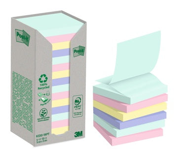 POST-IT® Haftnotizen Recycling Z-Notes 16 Blöcke à 100 Blatt 76 x 76 mm farbig sortiert