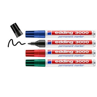 EDDING Permanentmarker 3000 4 Stück mit Rundspitze 1.5-3mm farbig sortiert