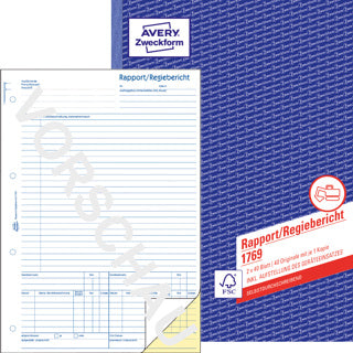 AVERY ZWECKFORM Rapport/Regiebericht 1769 2x 40 Blatt A4 selbstdurchschreibend