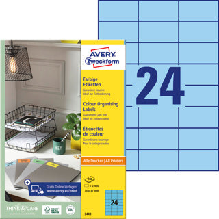 AVERY ZWECKFORM Organisationsetiketten 3449 2.400 Stück permanent 70 x 37 mm blau