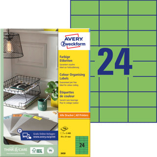 AVERY ZWECKFORM Organisationsetiketten 3450 2.400 Stück permanent 70 x 37 mm grün