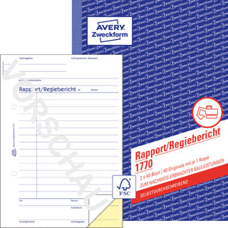 AVERY ZWECKFORM Rapport/Regiebericht 1770 2x 40 Blatt A5 selbstdurchschreibend