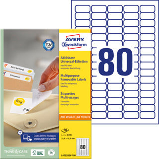 AVERY ZWECKFORM Universaletiketten L4732REV-100 8.000 Stück ablösbar 35.6 x 16.9 mm weiß