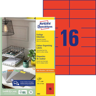 AVERY ZWECKFORM Organisationsetiketten 3452 1.600 Stück permanent 105 x 37 mm rot