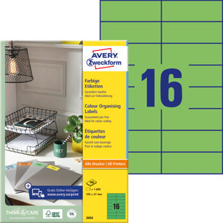 AVERY ZWECKFORM Organisationsetiketten 3454 1.600 Stück permanent 105 x 37 mm grün