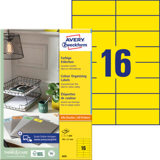 AVERY ZWECKFORM Organisationsetiketten 3455 1.600 Stück permanent 105 x 37 mm gelb