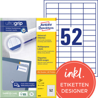 AVERY ZWECKFORM Universaletiketten ultragrip 3650 5.200 Stück permanent 48 x 21 mm weiß