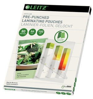 LEITZ Heißlaminierfolien iLAM mit Lochrand 100 Stück DIN A4 80 µm transparent