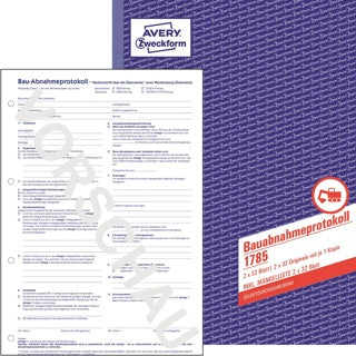 AVERY ZWECKFORM Bauabnahmeprotokoll 1785 2x 32 Blatt A4 selbstdurchschreibend inkl. Mängelliste