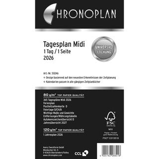 AVERY ZWECKFORM Tagesplan Chronoplan 50246 195 Blatt Midi 1 Tag/1 Seite 96 x 172 mm 2026